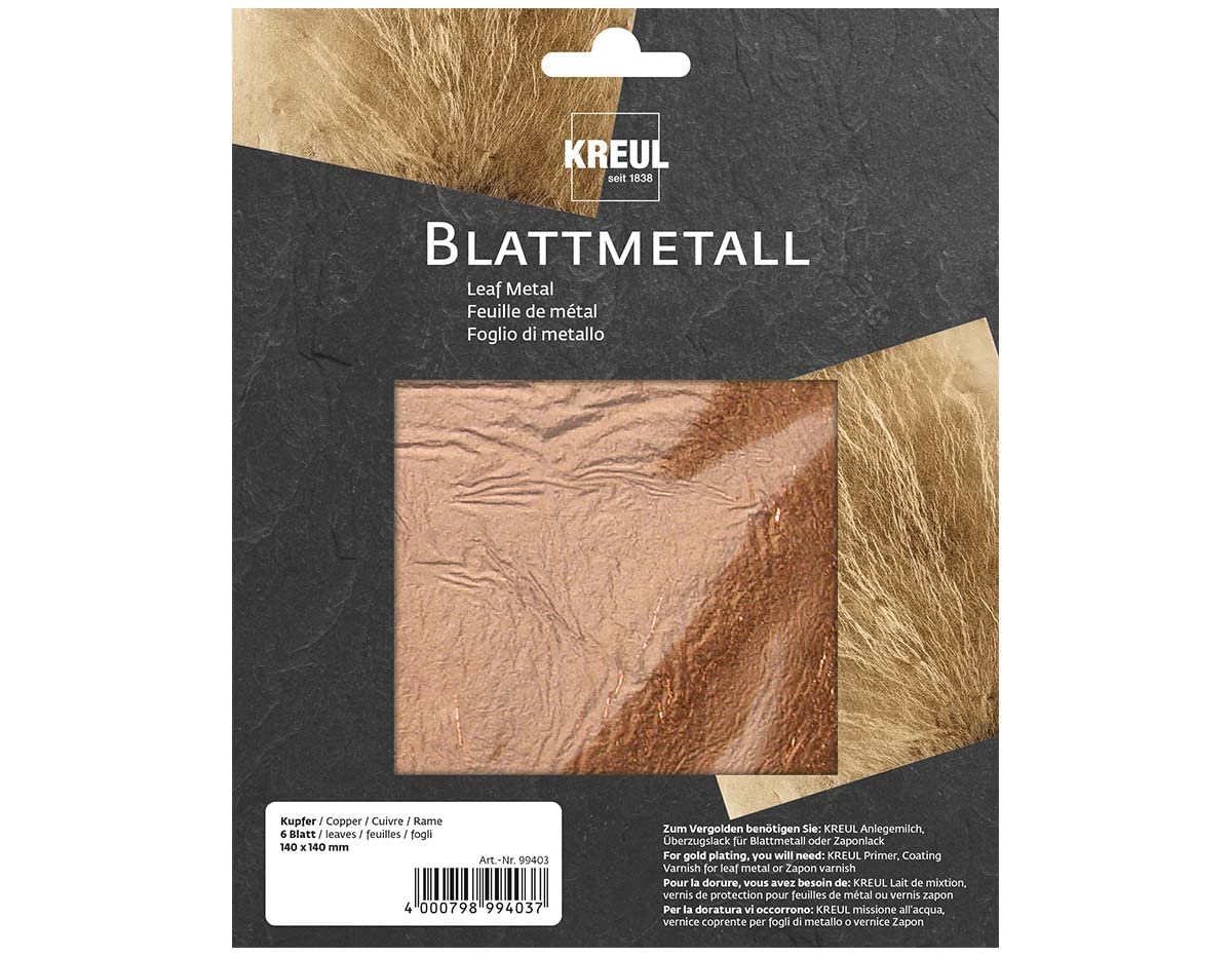 KREUL 99403 - Blattmetall Kupfer, 14 x 14 cm, 6 Blatt, für hochglänzende, metall