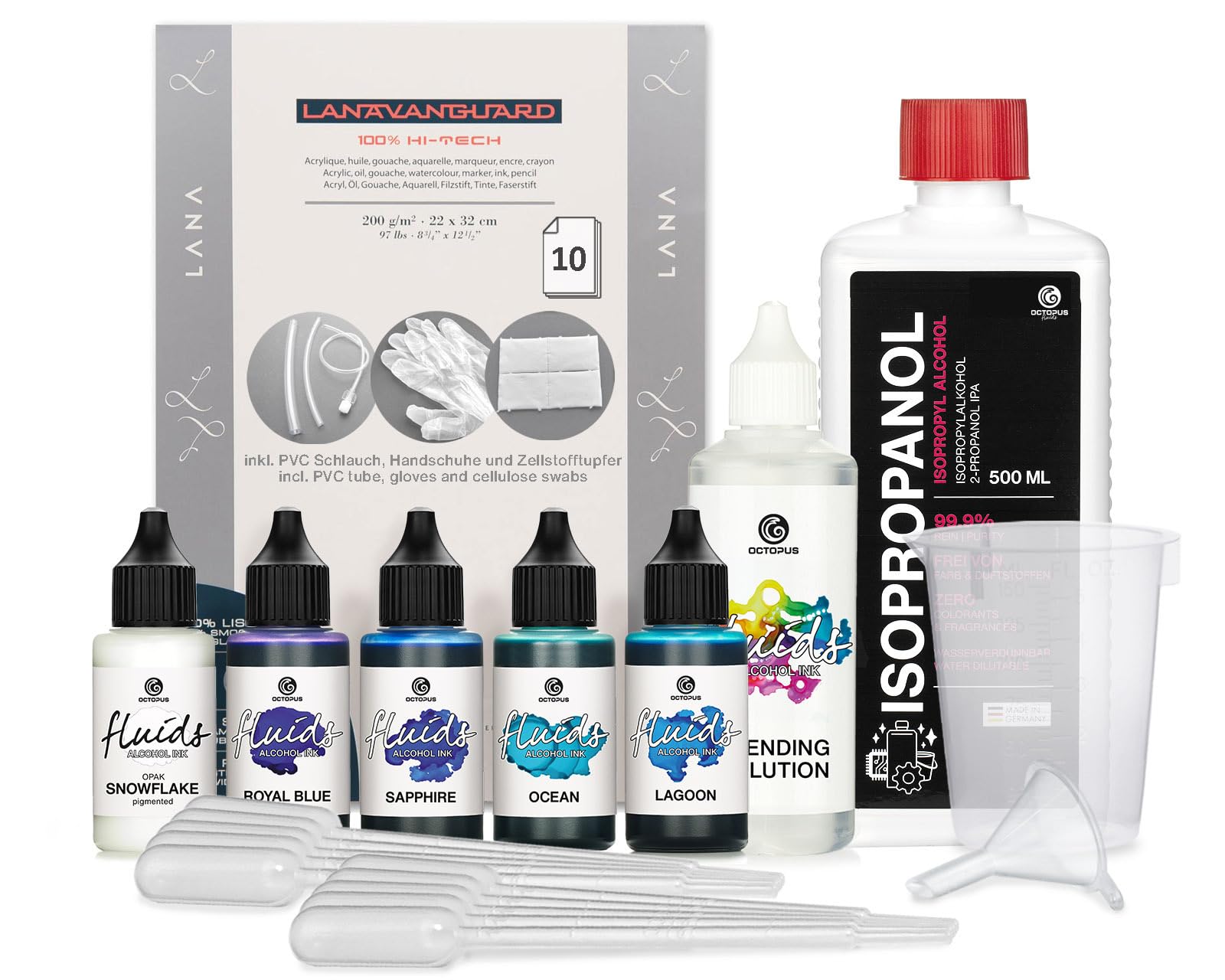 Octopus Fluids Alcohol Ink Starter Set Starter, 5 x 30 ml | Komplettset mit aufe