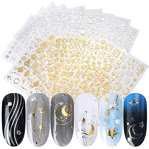 stücke 3D Gold Silber Nail Art Aufkleber Geprägte Stern Mond Sternen Designs Kle