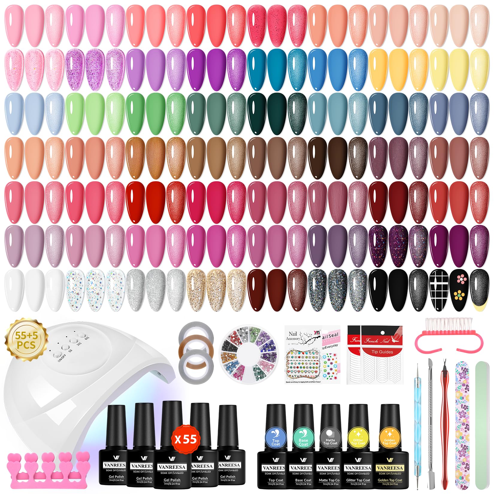 VANREESA Gel Nägel Set, 55 Farben U V Nagellack Set mit 48W U V/ LED Nagellampe 