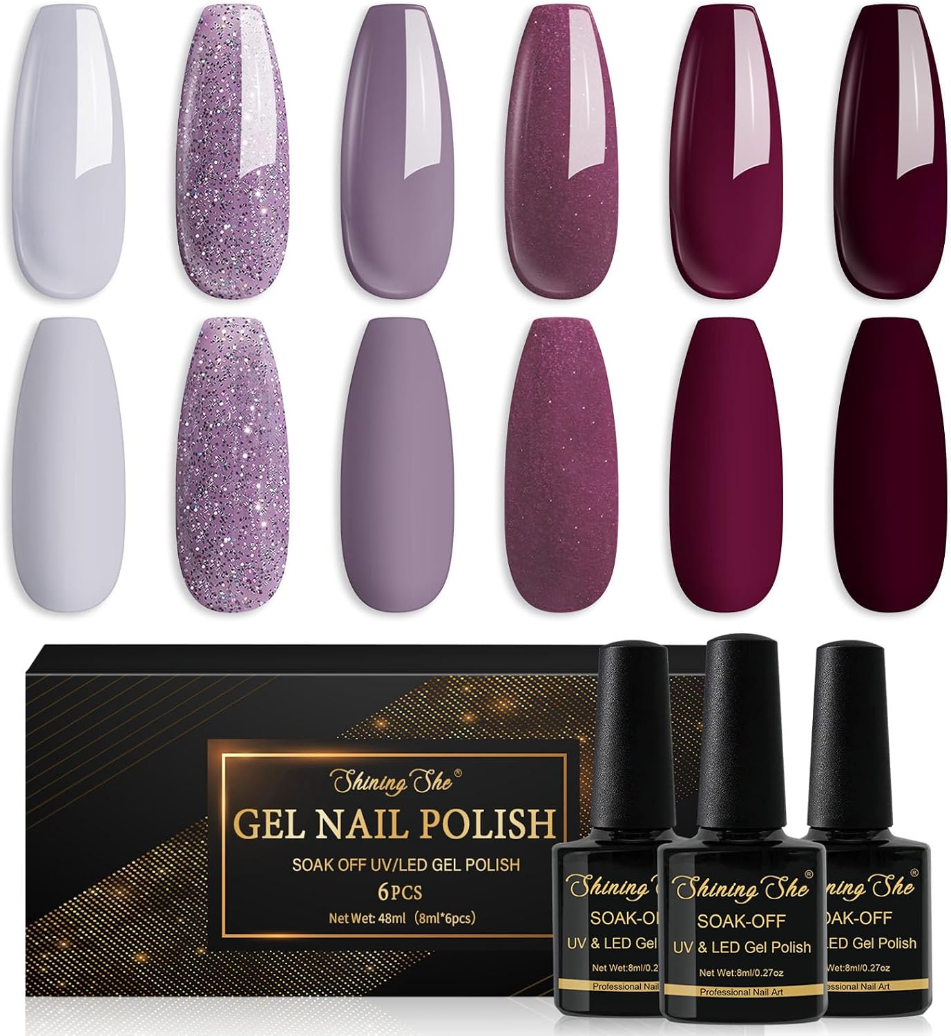 Shining She UV Gellack Set Dunkellila und Bordeaux