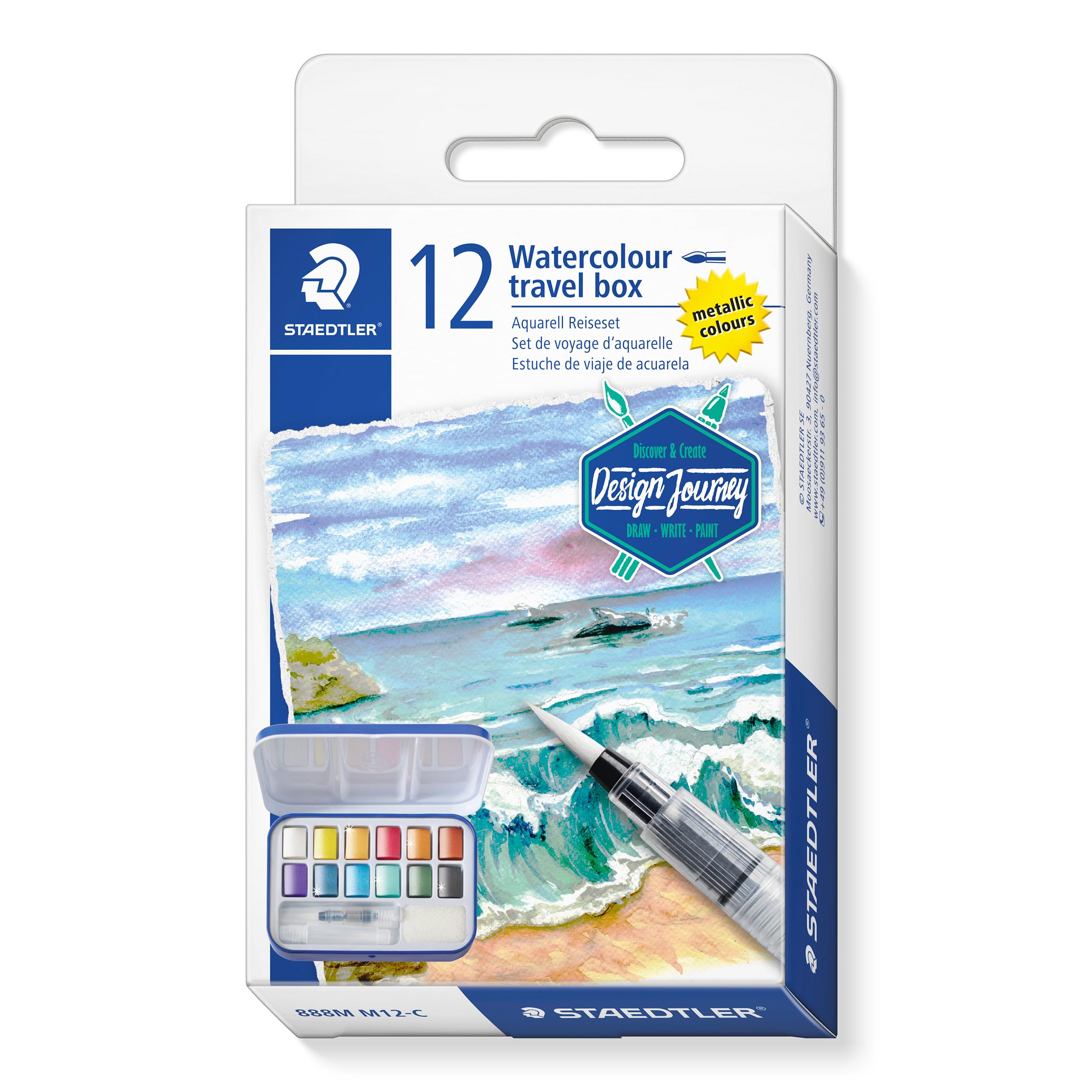 STAEDTLER 888M Design Journey Aquarellfarben – 12 Metallic-Farben | Mit Wasserpi
