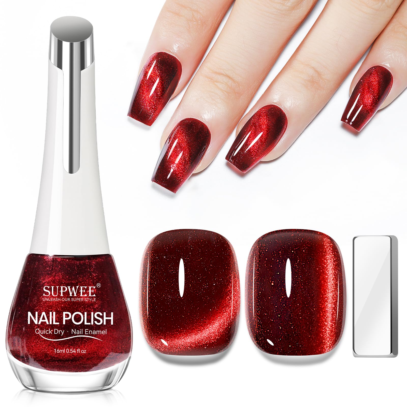 SUPWEE Cat Eye Nagellack Schnelltrocknend, Rot Magnetischer Nagellack | Magnet H