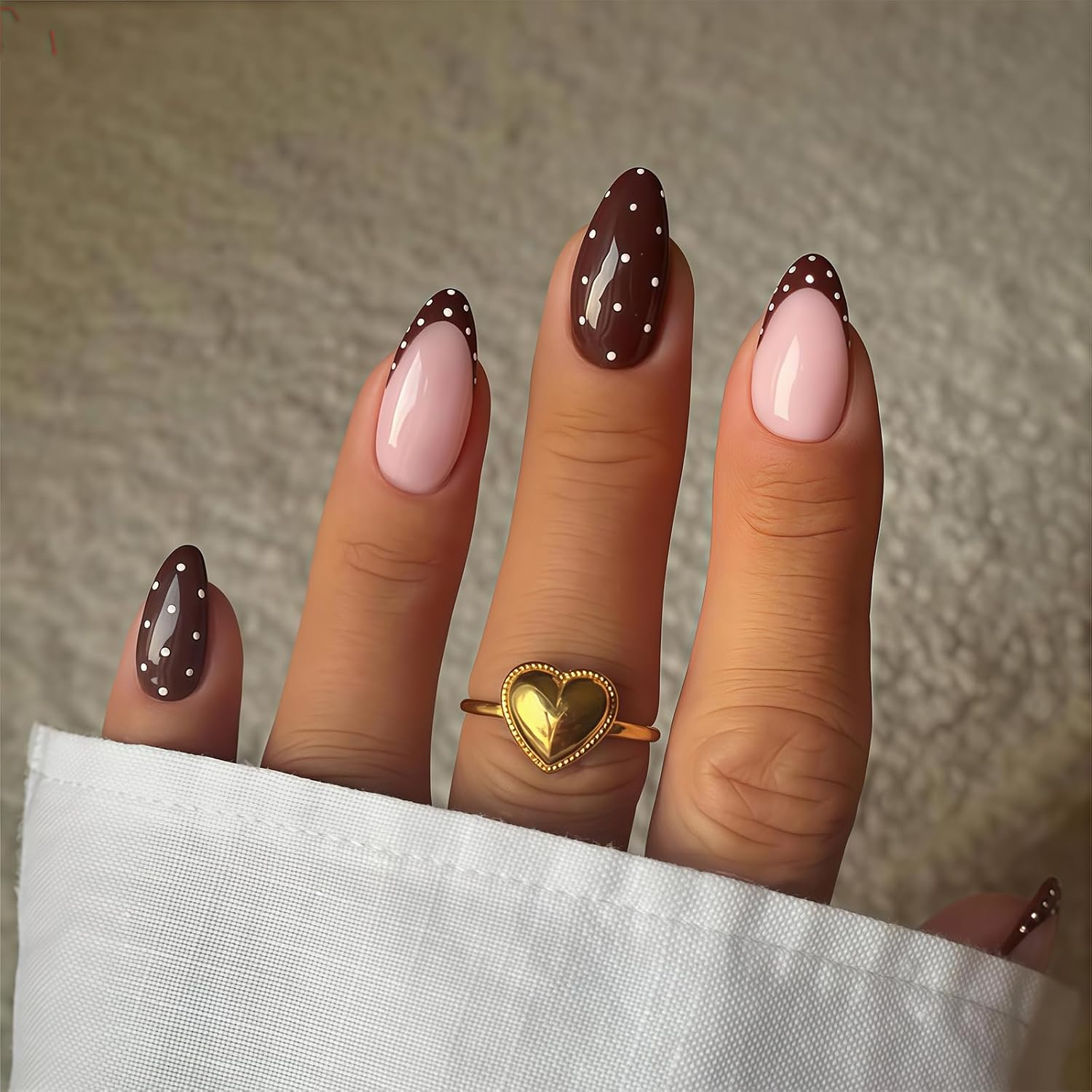 24-Piece Brown Dots Press On Nails Almond Shape