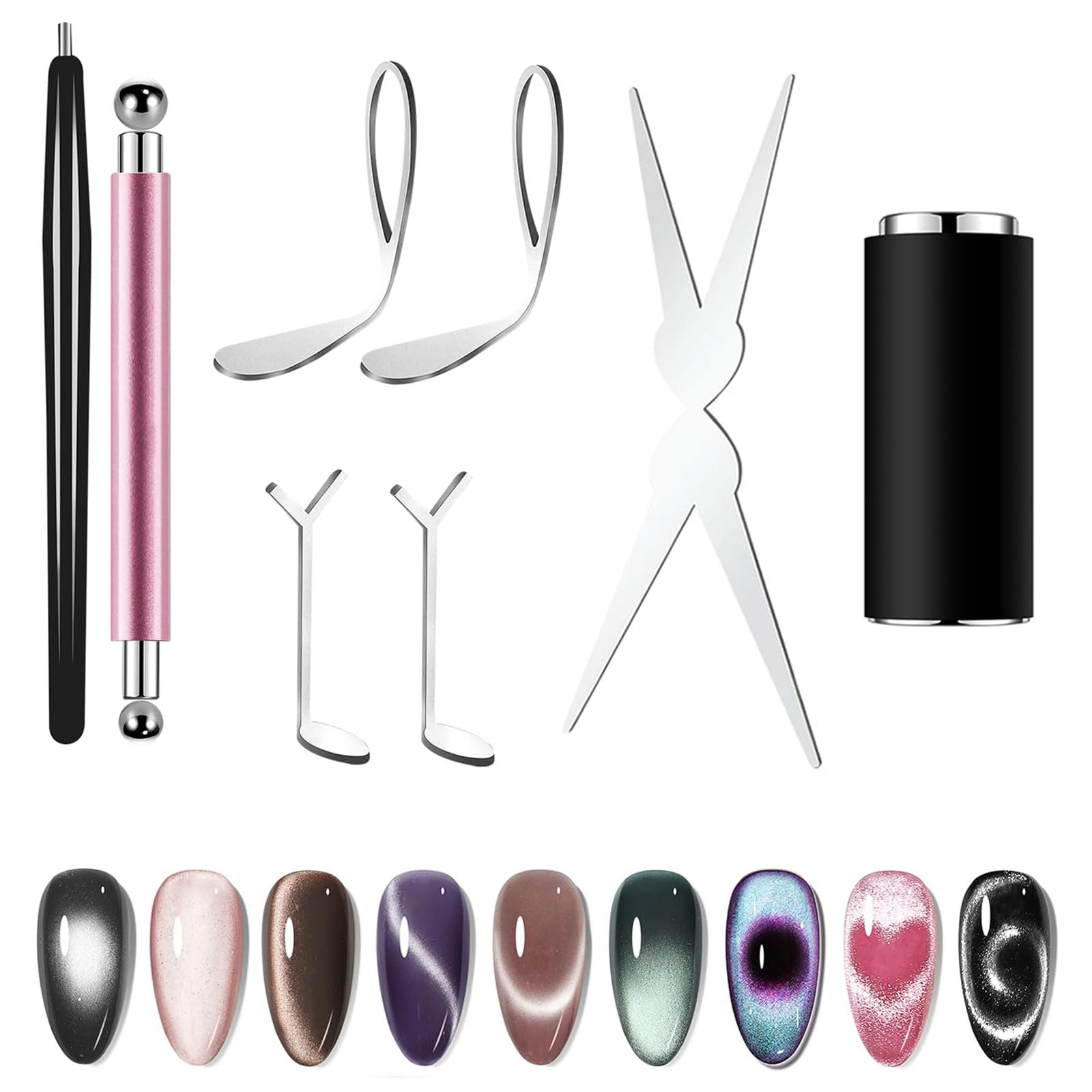 Cat Eye Magnet, 8 Stück Cat Eye UV Gel & Nagelzubehör, 3-in-1 Herz- und Rundmagn