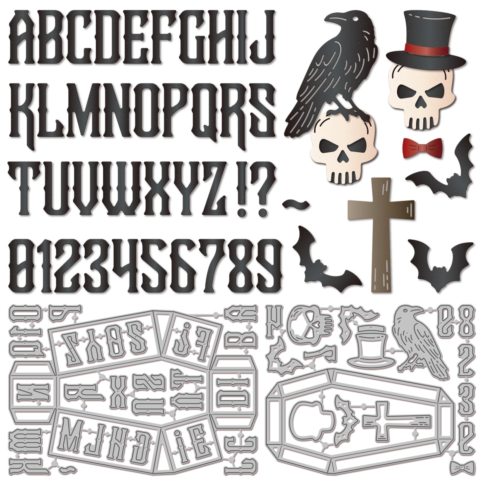 GLOBLELAND Halloween Gothic Stanzformen (26 Buchstabe Und 0 9 Zahlen) Für Karten