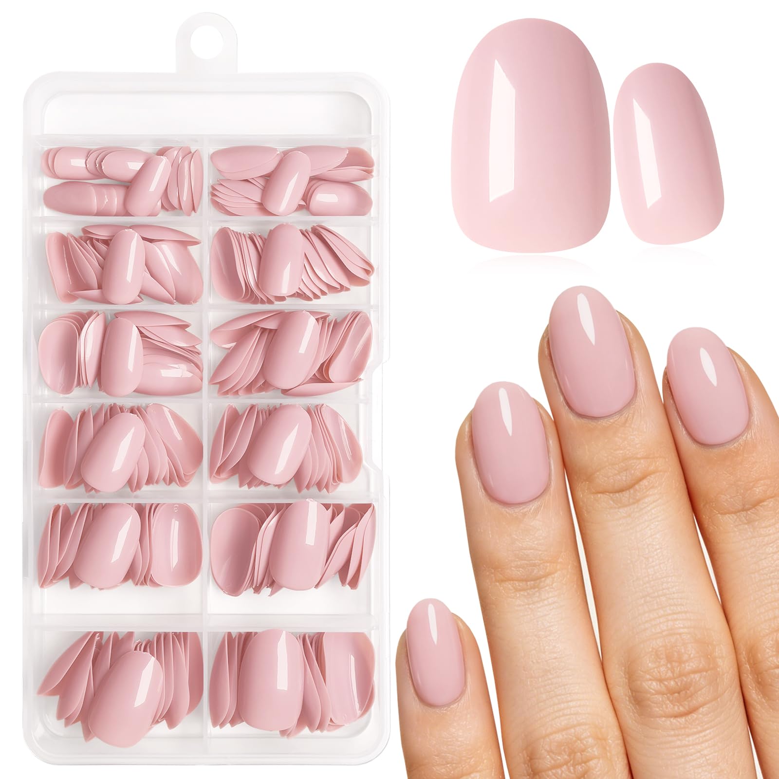 LunarCharm 240 Stück Warmes Nude Press-on-Nägel (kurz) mit Klebepads – ovale Kun