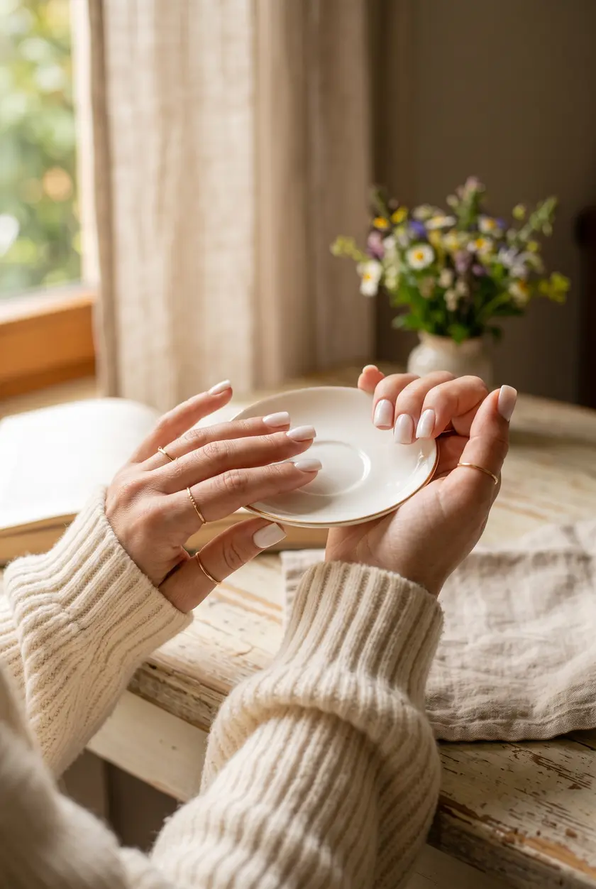 Cashmere Milky White Nägel 🤍 Zarte kaschmirweiße Nägel für den Herbst