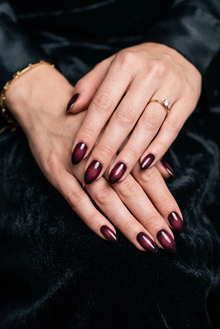 Dark Cherry Merlot Aura Nails 🍷 Geheimnisvoller Farbverlauf für den Herbst