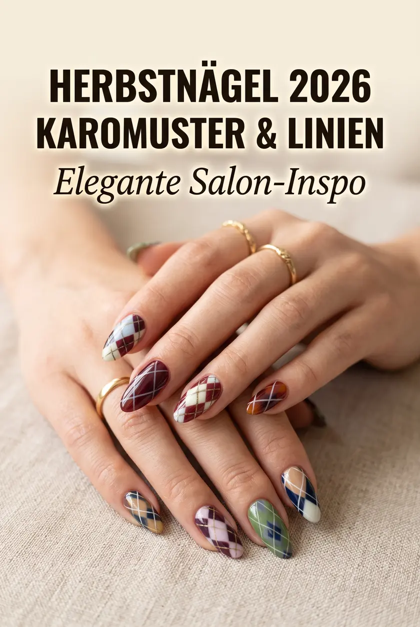 Nageldesign Herbst 2026: Elegante Karomuster & feine Linien