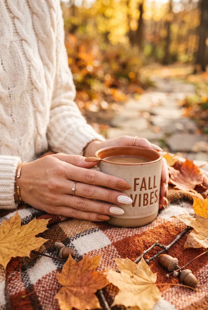 Caramel Knitted Sweater Nails 🍂 Warme 3D-Zopfmuster Nägel für Herbst 2026