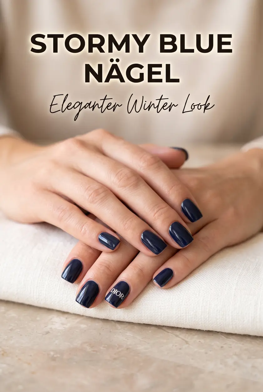 Dunkelblaue Nägel Winter: Elegante kurze Stormy Blue Nägel ✨