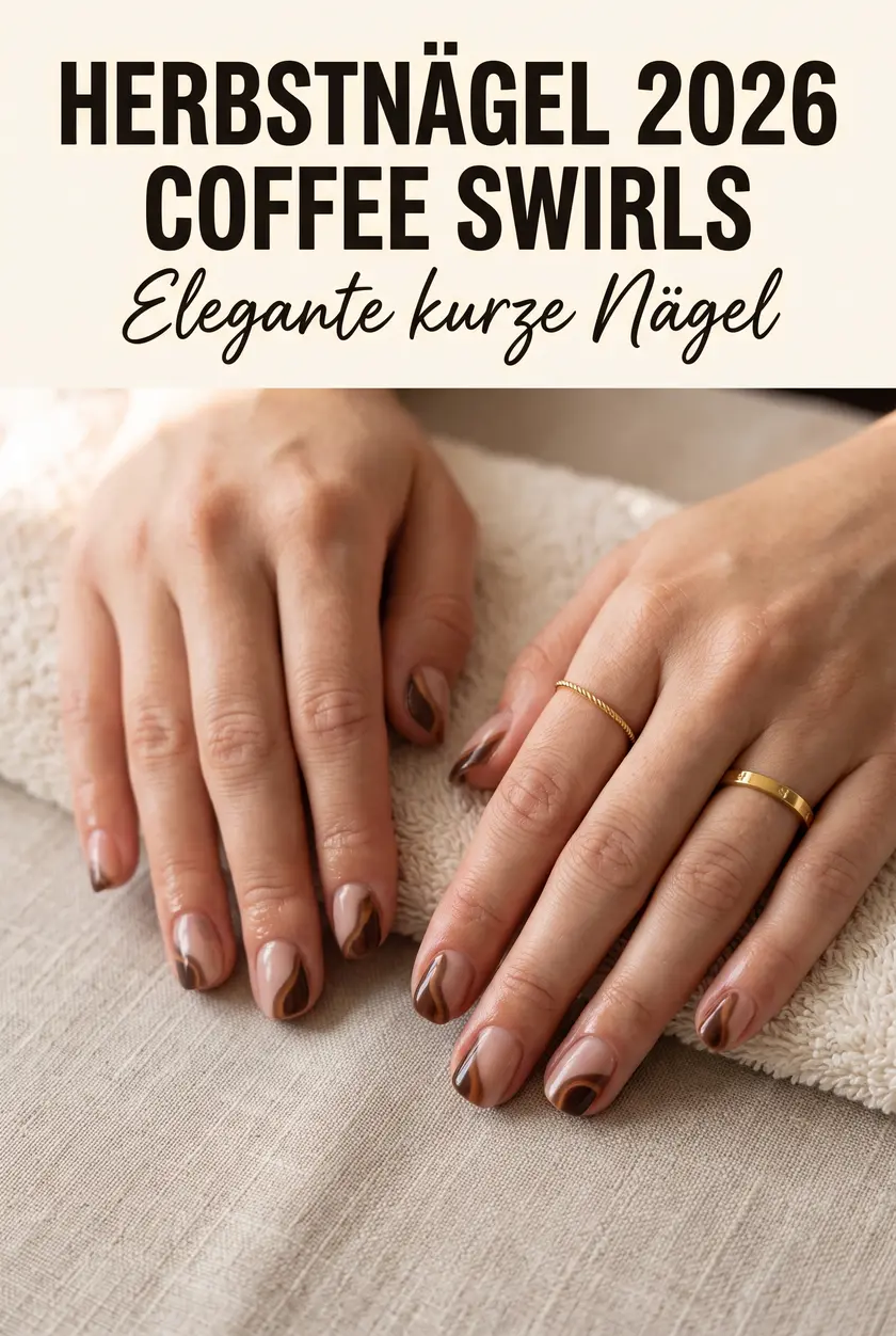 Herbstnägel 2026: Elegante Coffee Swirl Nails für kurze Nägel ✨