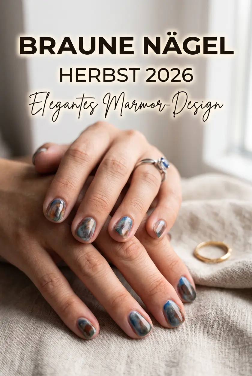 Braune Nägel Herbst | Elegantes Marmor-Design für kurze Nägel