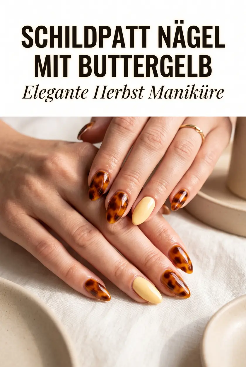 Schildpatt Nägel Herbst: Elegantes Design mit Buttergelb ✨