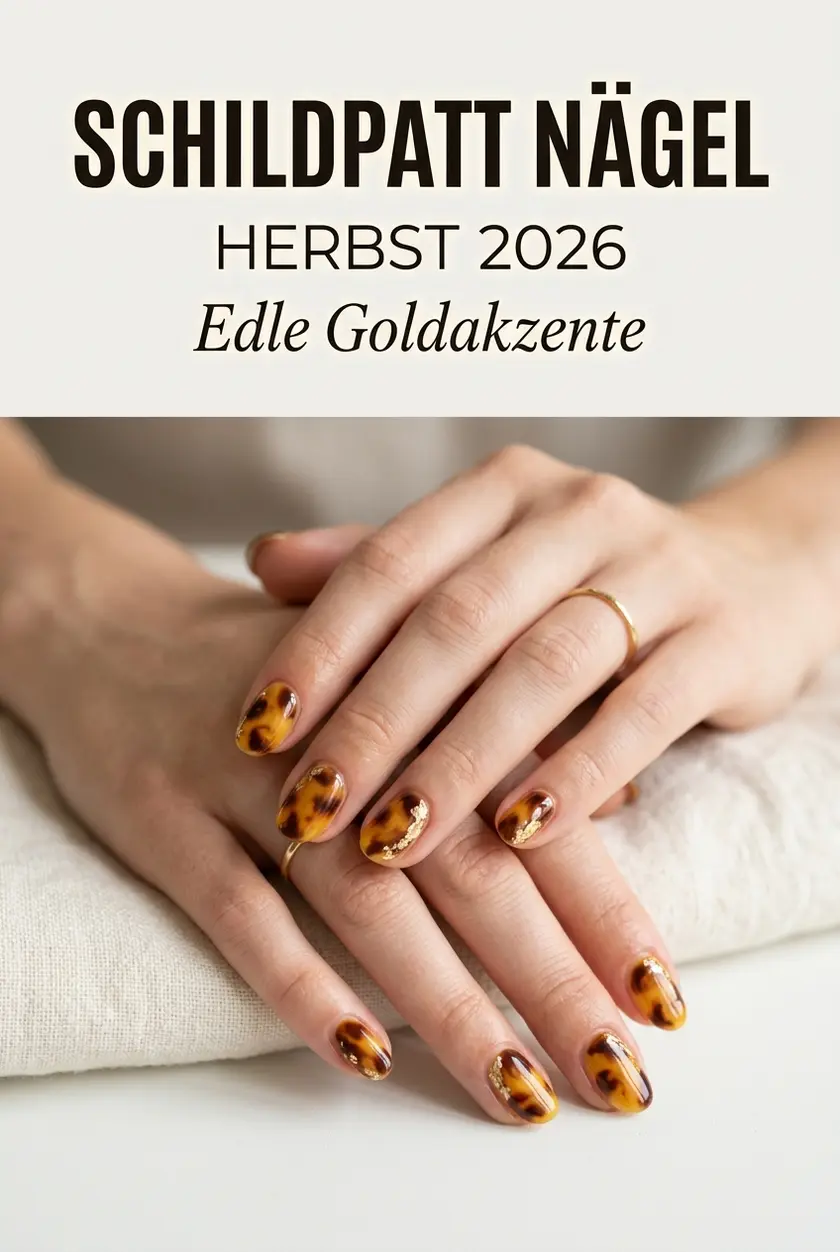 Schildpatt Nägel Herbst: Elegantes Design mit Goldakzenten