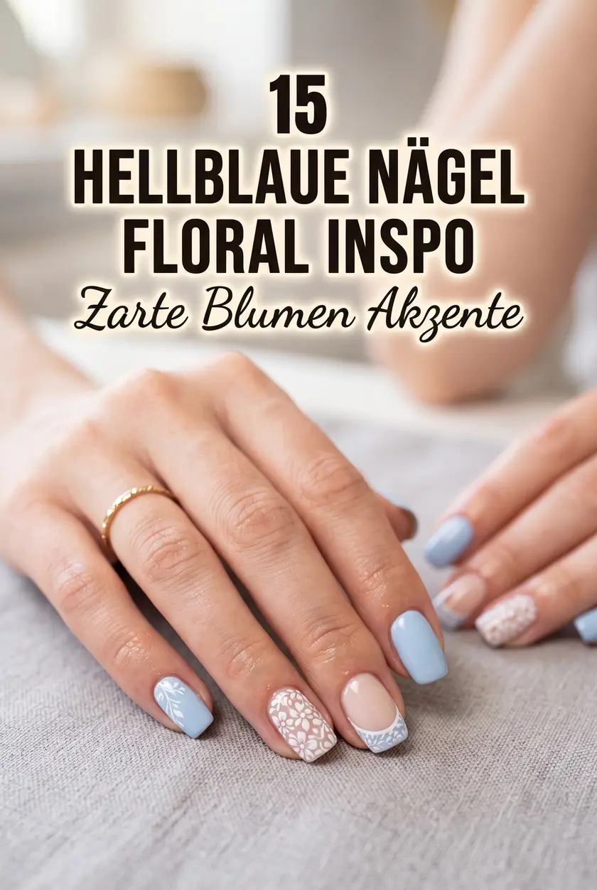 15 Hellblaue & Nude Sommernägel mit zartem Blumen Muster ✨