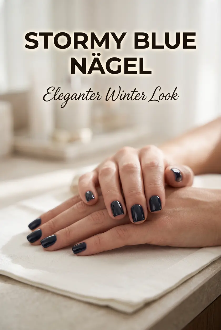 Dunkelblaue Nägel Winter: Elegante kurze Stormy Blue Nägel ✨