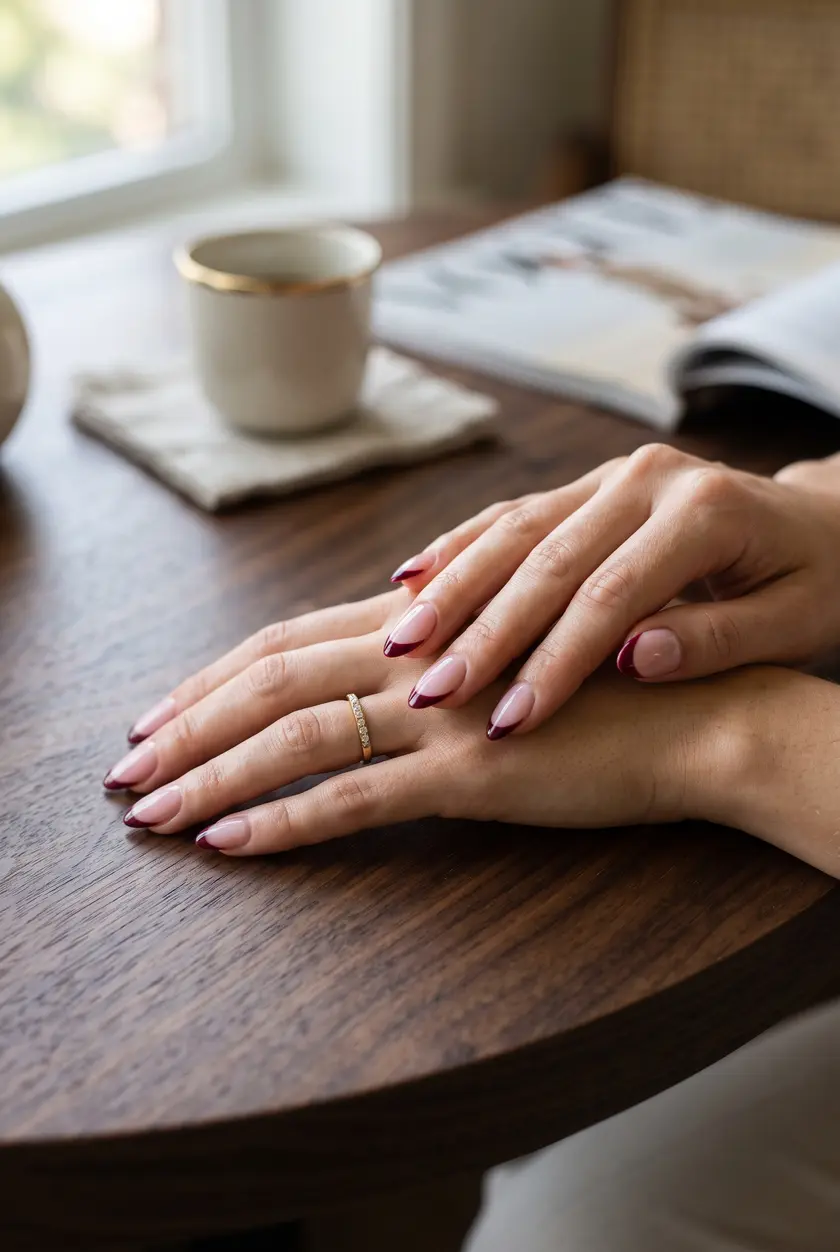 Burgundy Wine French Tips 🍷 Tiefe Bordeauxrote French Maniküre