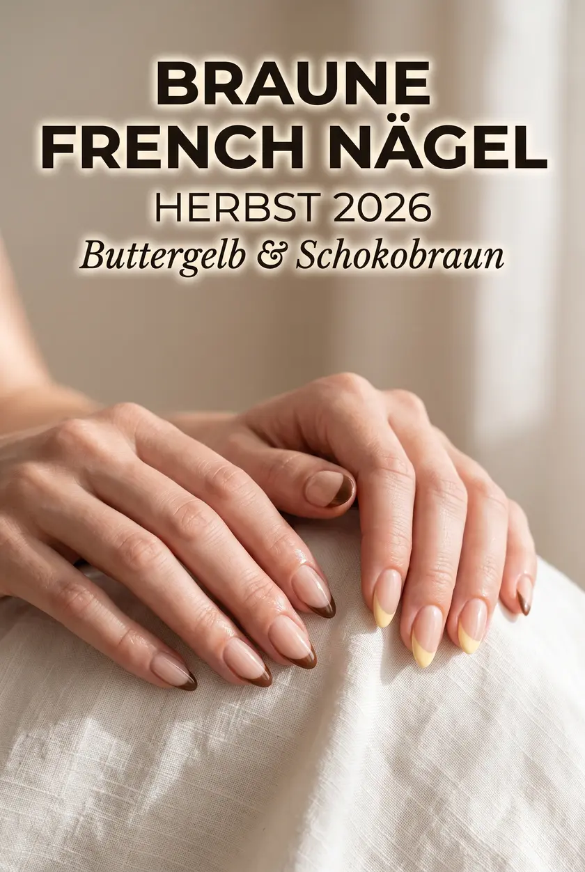 Braune French Nägel Herbst: Elegante Buttergelb Akzente ✨