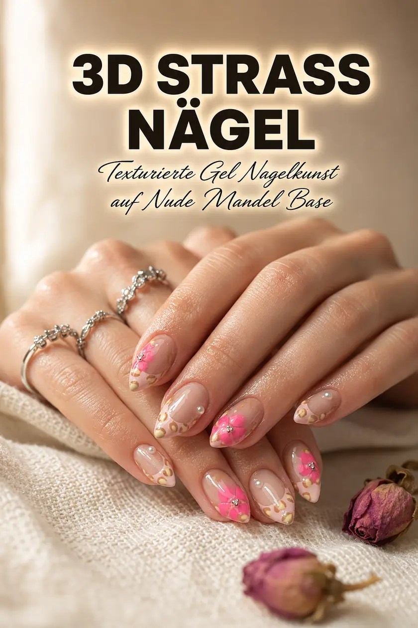 3D Strass Nägel | Texturierte Gel Nagelkunst auf Nude Mandel 2026